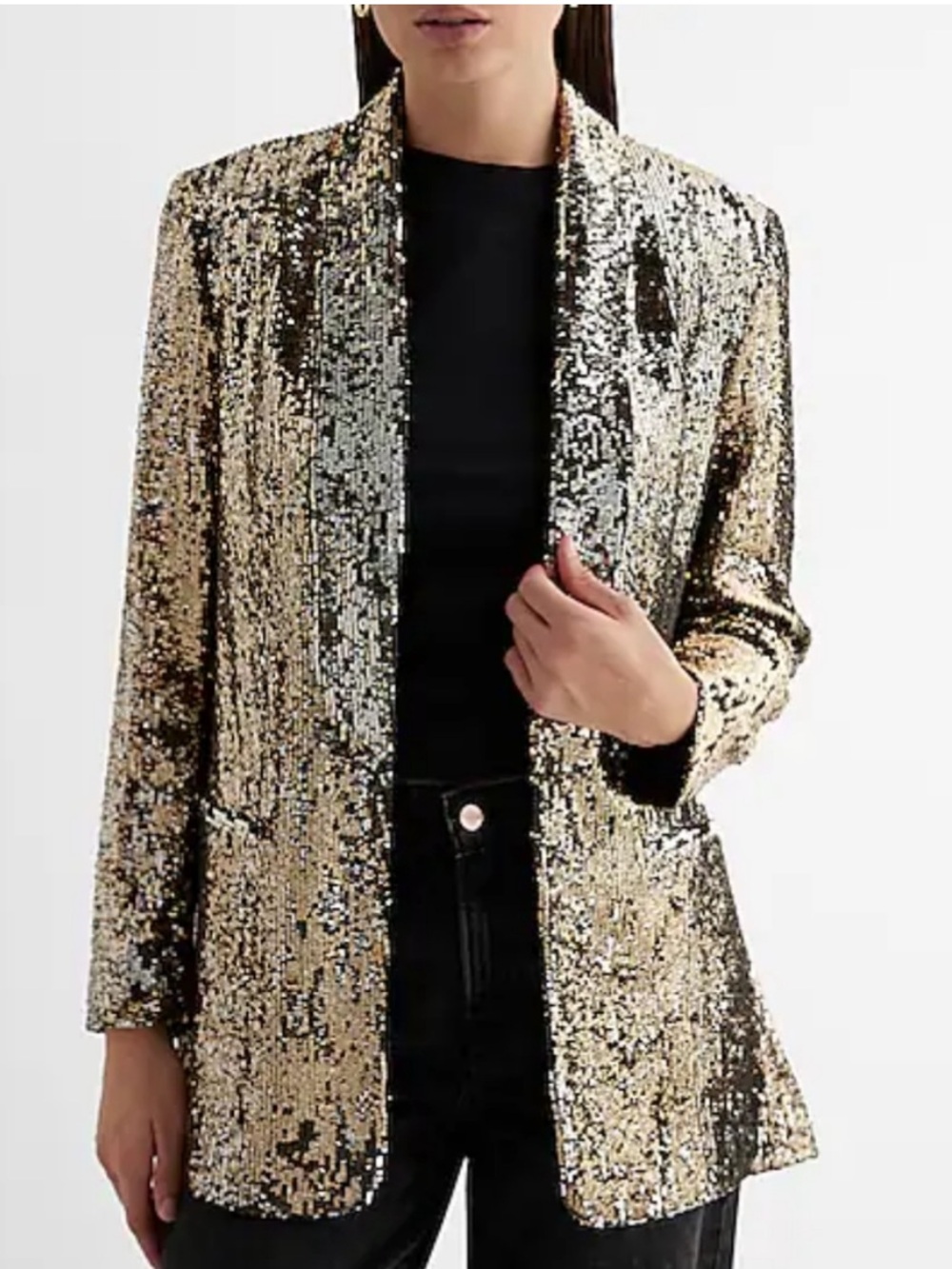 NWT EXPRESS: Classic Peak Gold Lapel Sequin Blazer
